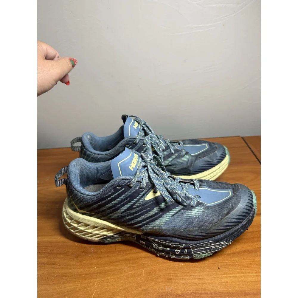 HOKA ONE ONE Speedgoat 4 Shoes Womens Size 9 Blue Trail Running Vibram Sole